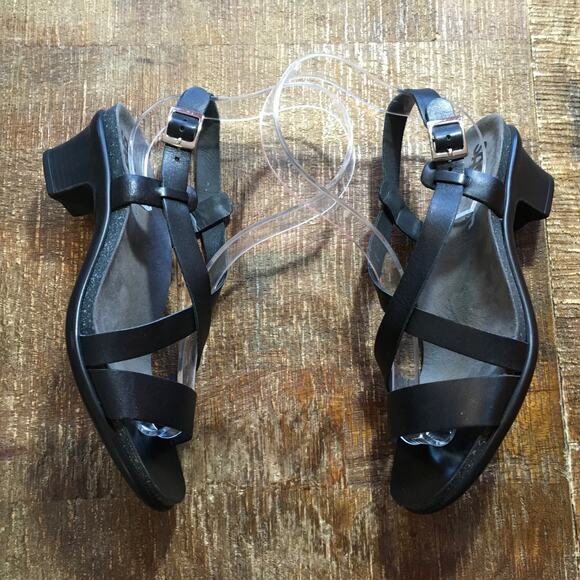 SAS San Antonio Shoes Nouveau Leather Cross Strap Heel Sandal  Black Womens 8 M - Picture 8 of 10